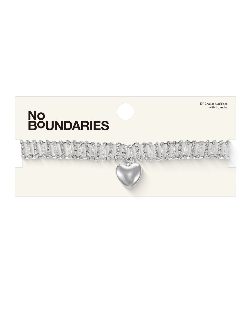 No Boundaries Silvertone Heart and Crystal Choker Necklace, 1 Piece