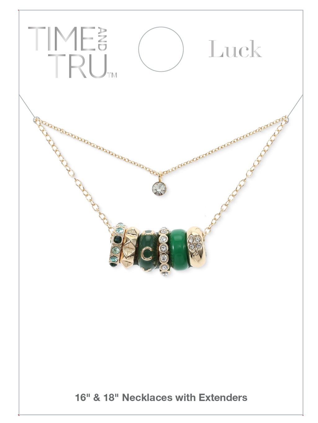 Time and Tru Women's Goldtone Round Charm Necklace, "Luck" Pink/Purple, 1 Piece