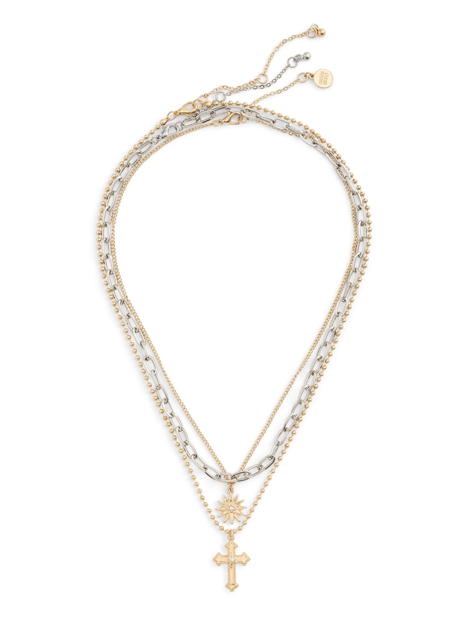 Madden NYC Women's Fashion Gold Tone Cross Pendant Necklace Set, 3-Piece