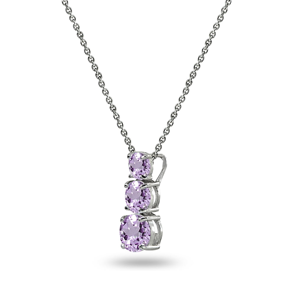 Amethyst Round 3-Stone Journey Sterling Silver Slide Pendant Necklace