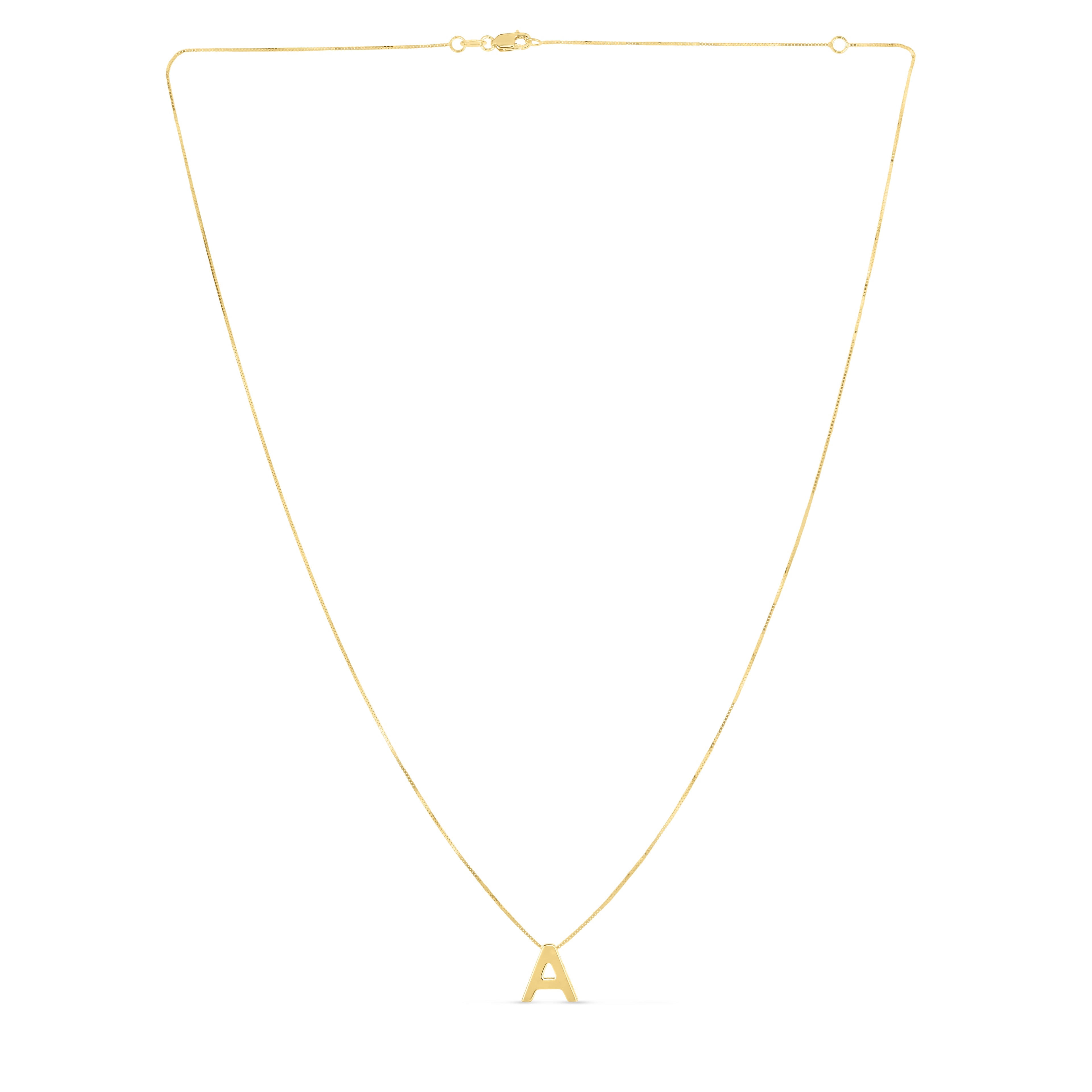 14K Yellow Gold Block Initial "A" on 18in Box Chain with Lobster Clasp