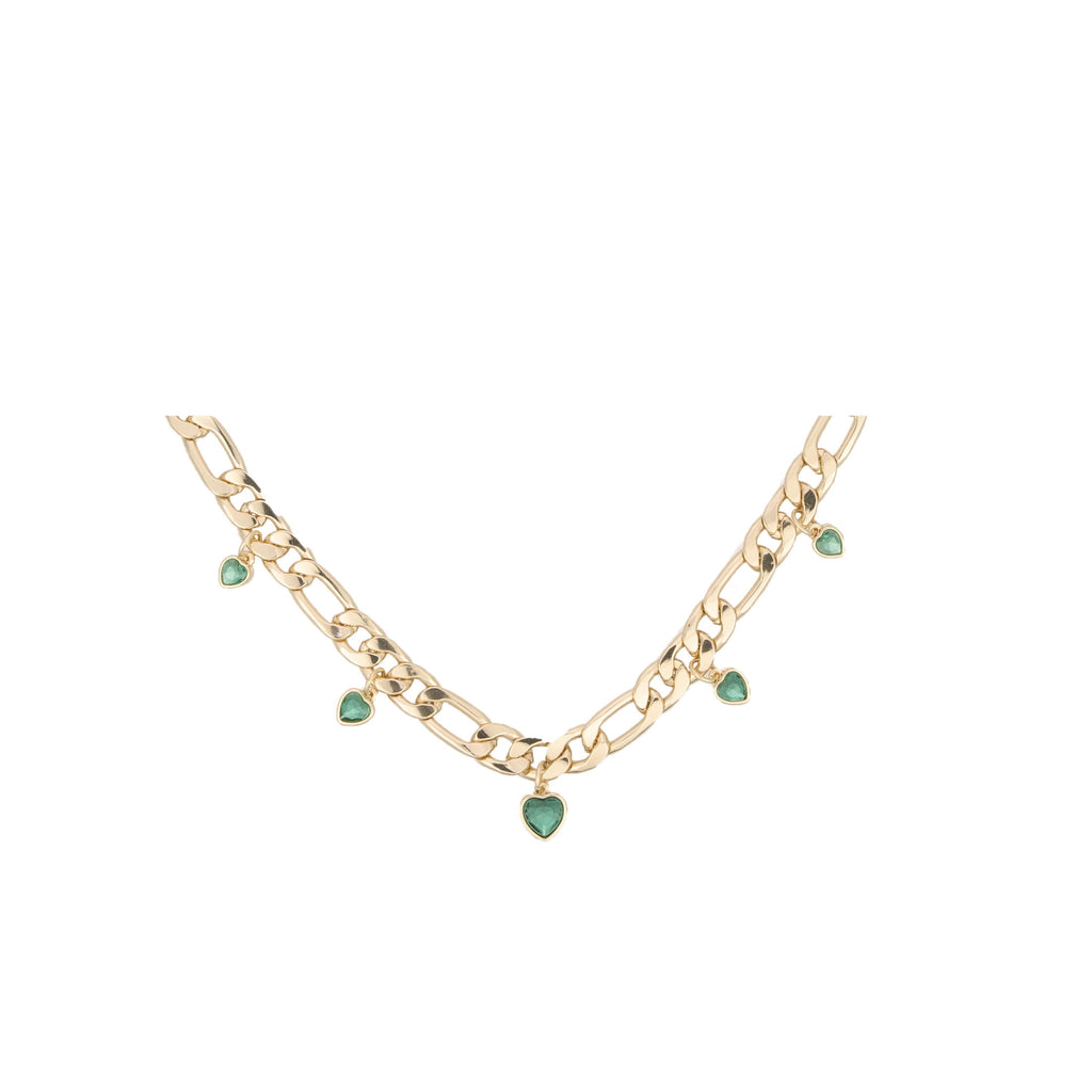 Bella by Thorne Stamtent Hearts CZ Adult Necklace,Gold/Emerald