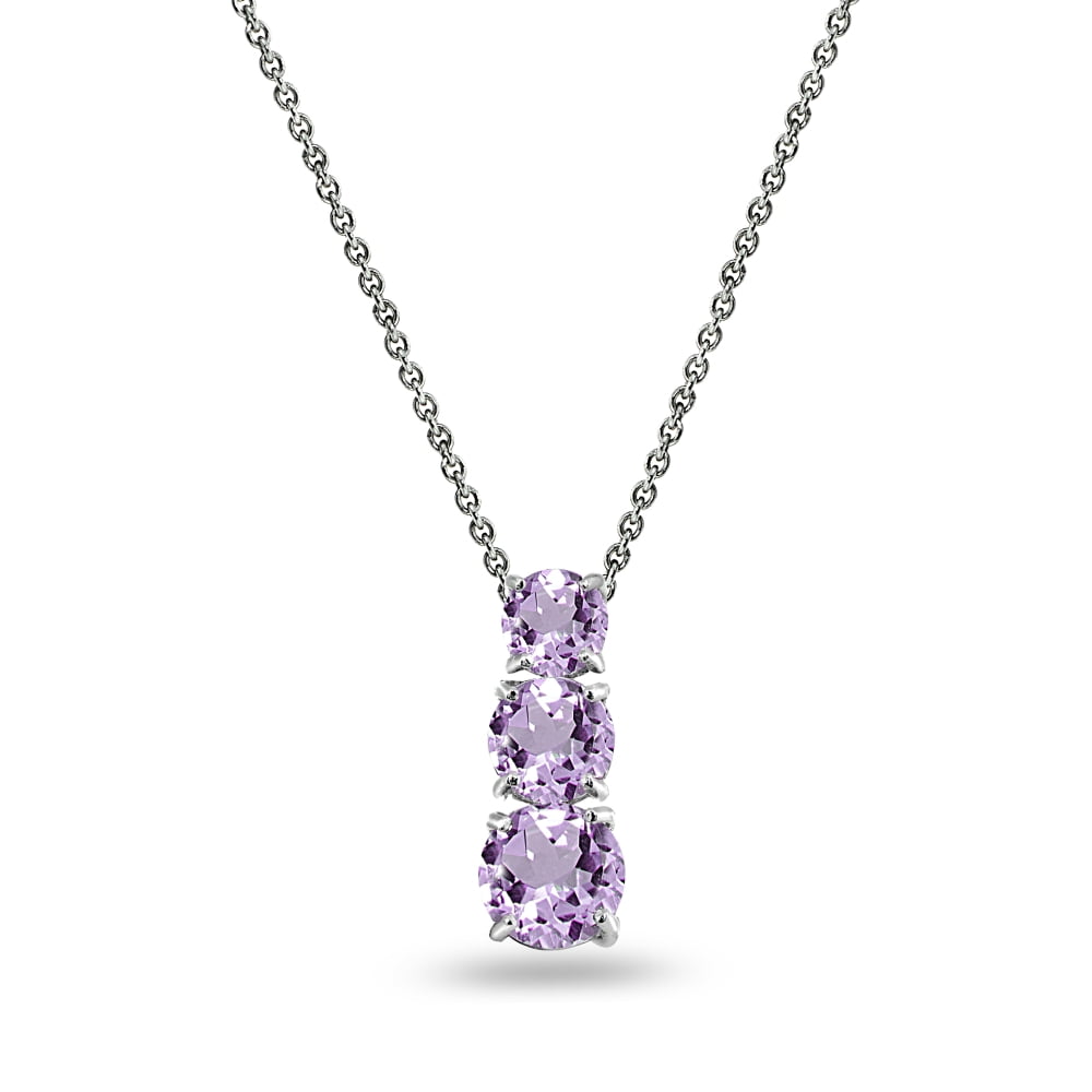 Amethyst Round 3-Stone Journey Sterling Silver Slide Pendant Necklace