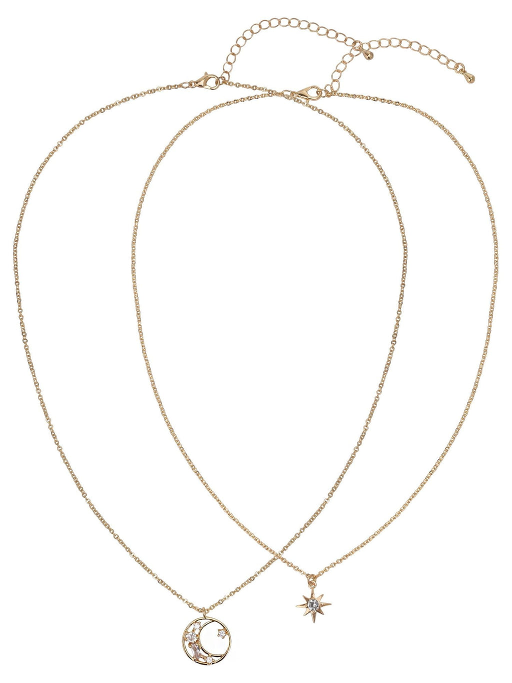 Believe by Brilliance Women's Adult Female 14kt Gold Flash Plated Moon and Stars with CZ Layered Necklace