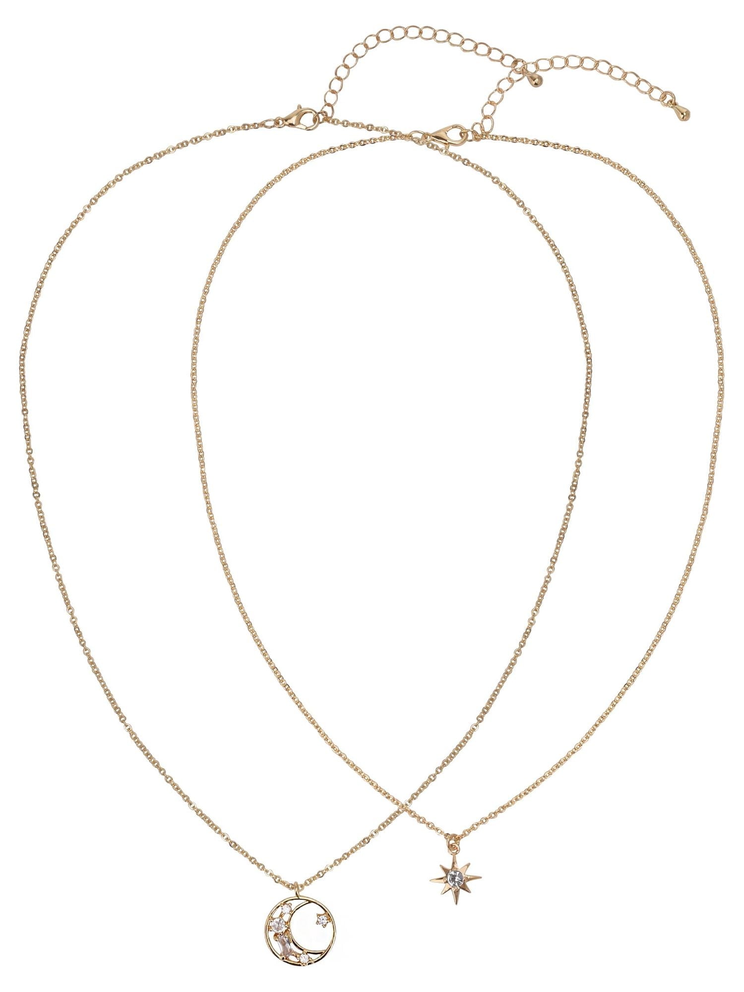 Believe by Brilliance Women's Adult Female 14kt Gold Flash Plated Moon and Stars with CZ Layered Necklace