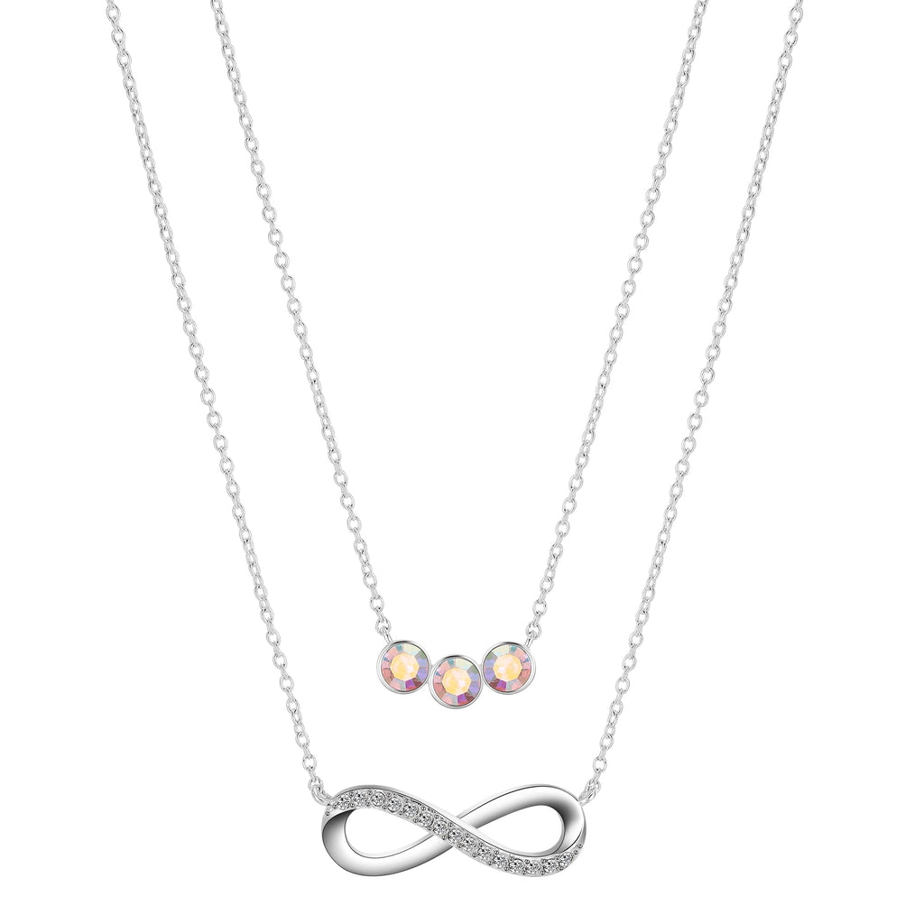 Believe by Brilliance Women's Fine Silver Plated Cubic Zirconia Infinity and Arora Boralis Triple Crystal Necklace Set, 16+2" & 18+2" Extender
