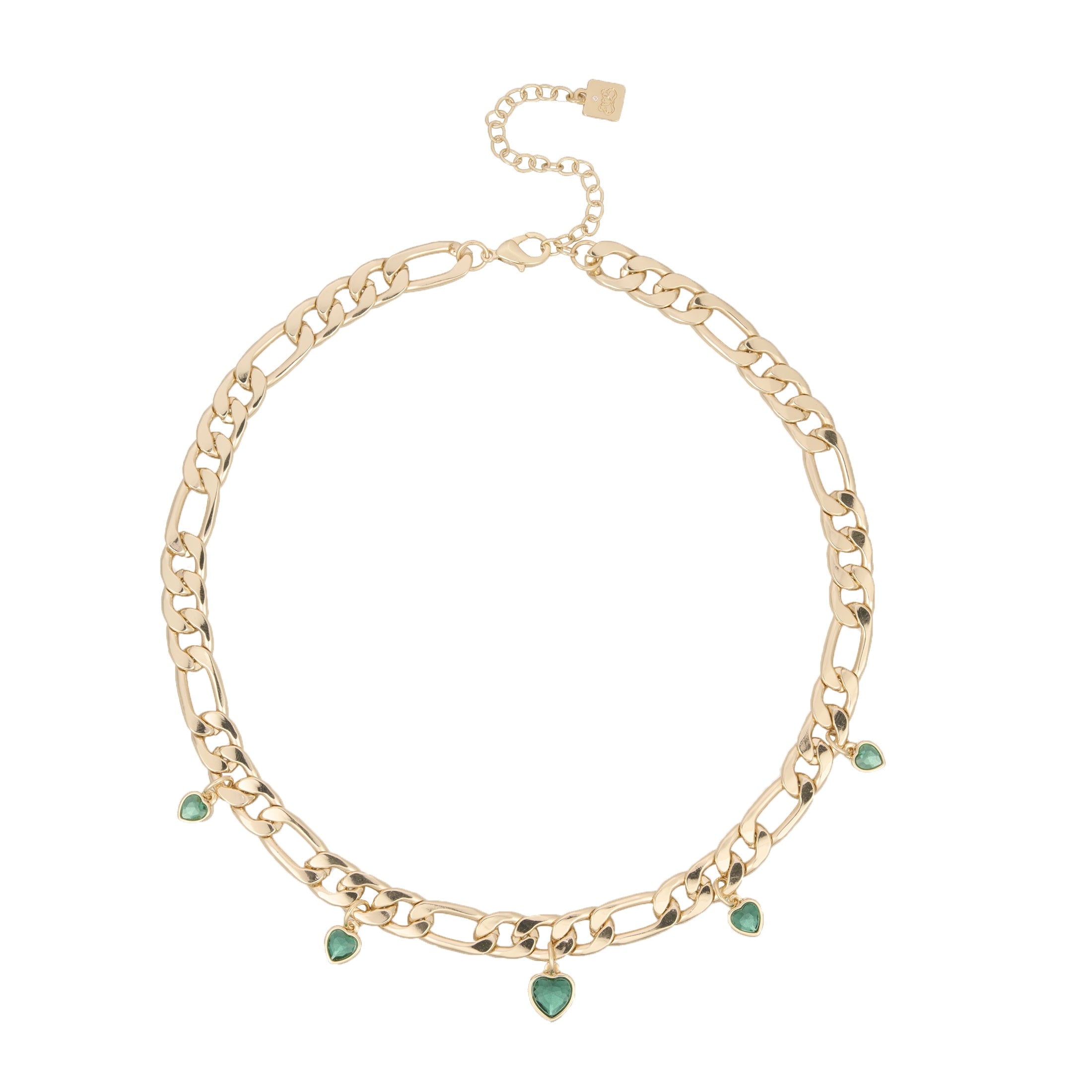 Bella by Thorne Stamtent Hearts CZ Adult Necklace,Gold/Emerald