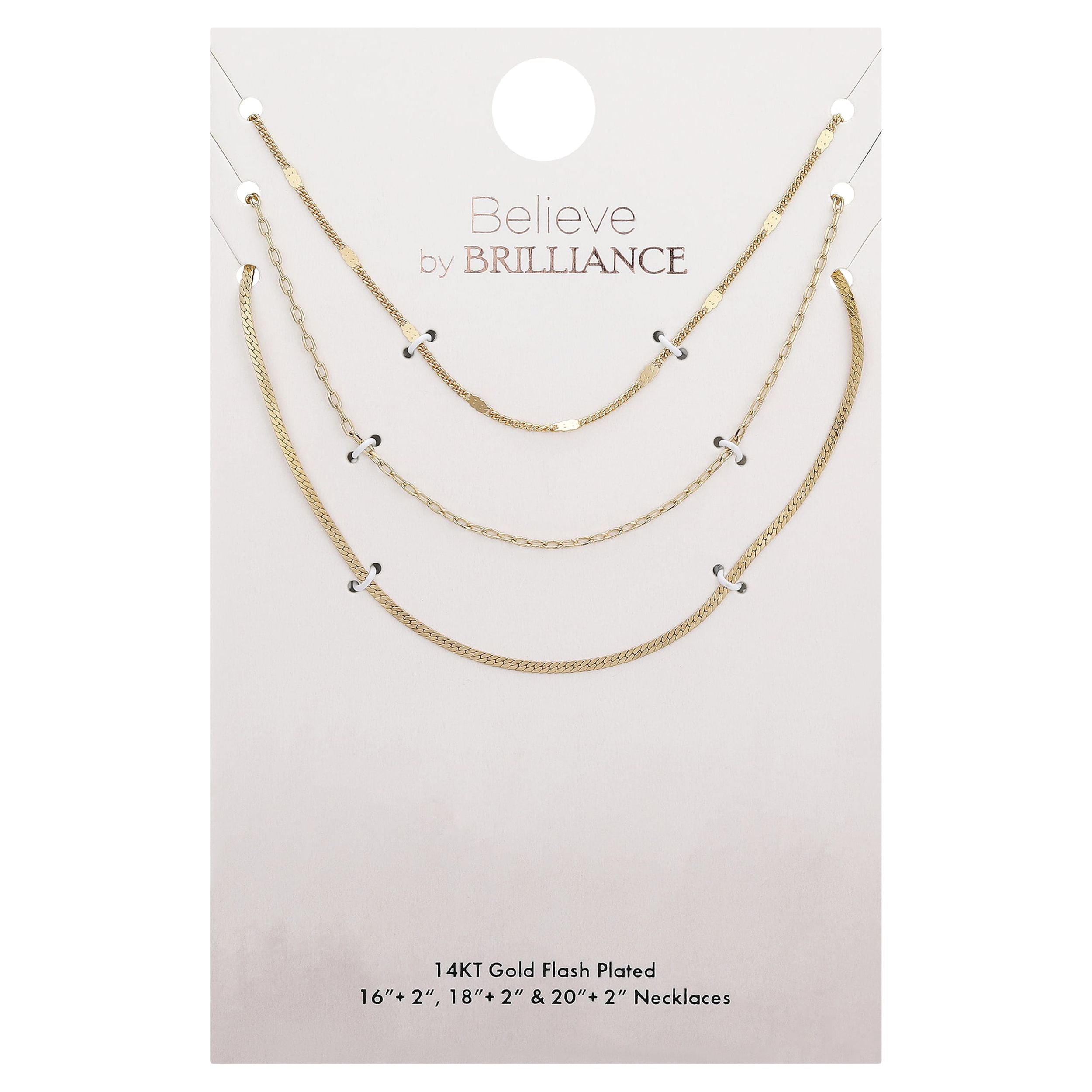 Believe by Brilliance Women's 14Kt Gold Flash Plated Multi-Length Chain Set, 16+2", 18+2", 20+2" Extender