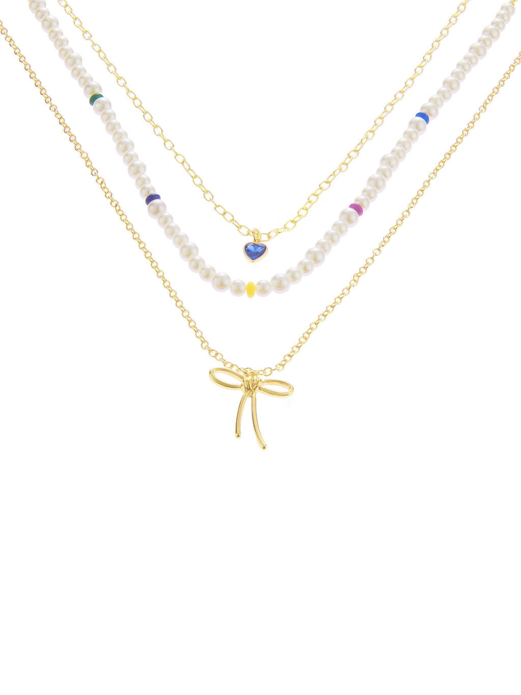 Madden NYC Women's Fashion Gold-Tone Romantic Bow Pearl Strand Necklace 3-Piece Set