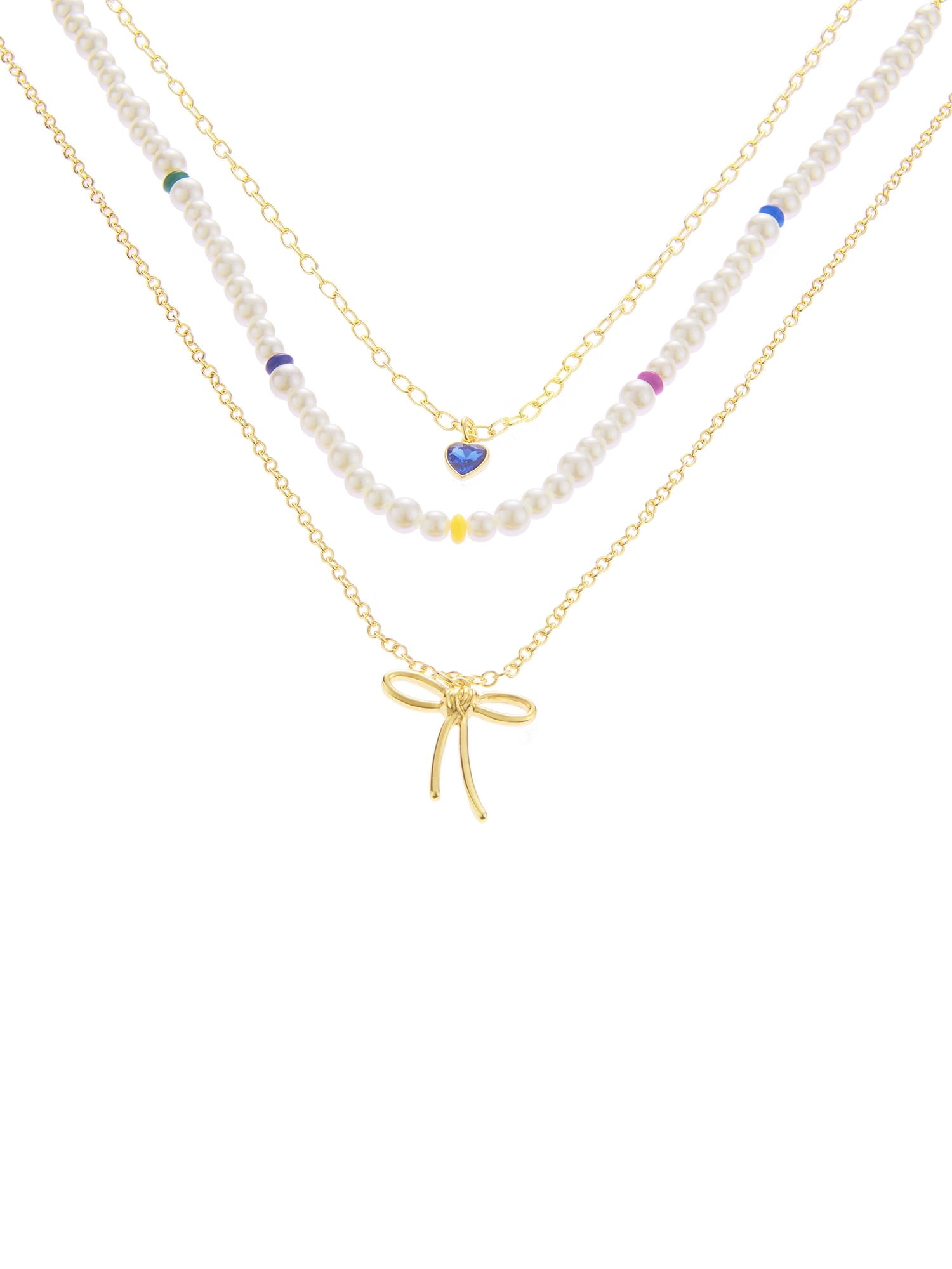 Madden NYC Women's Fashion Gold-Tone Romantic Bow Pearl Strand Necklace 3-Piece Set