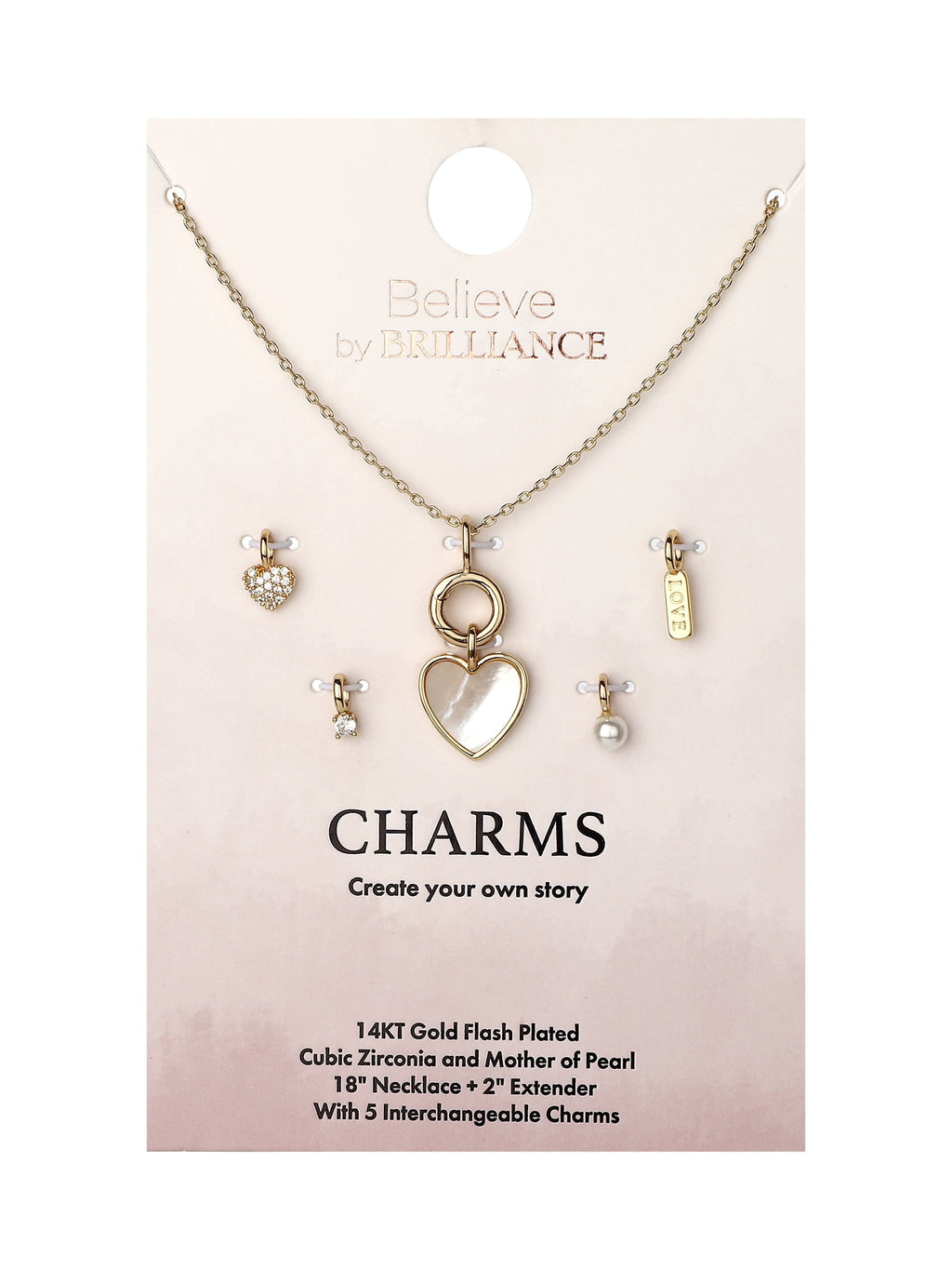 Believe by Brilliance Women's Charm Necklace with Mother of Pearl in 14KT Gold Flash Plated Brass